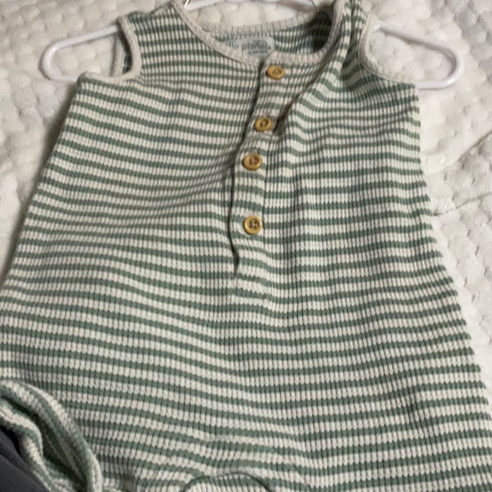 Carter's Little Planet organic Green and White striped romper